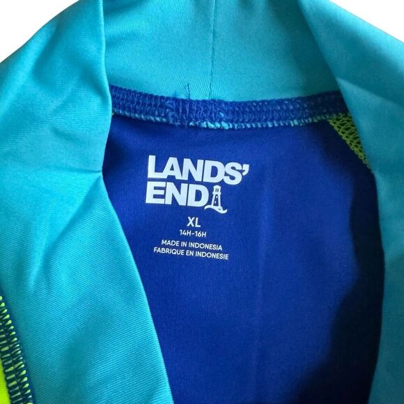Land’s End Blue Yellow Swim Top Rash Guard Boys Size XL 14H-16H - Picture 3 of 4